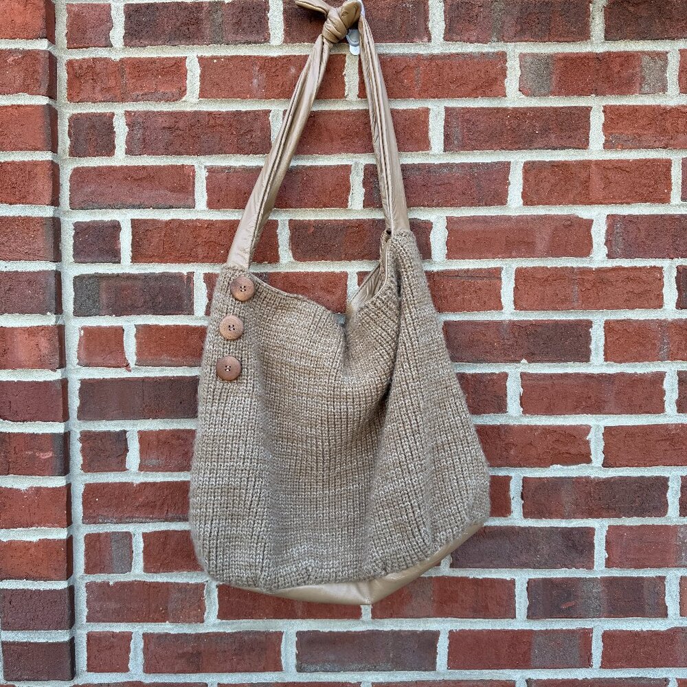 Aldo Hobo Purse Brown Knit Faux Crinkle Leather Shoulder Strap Boho